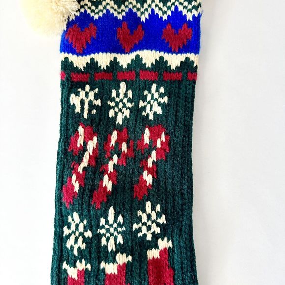 Vintage Pom-Pom Snowflake Chanel Knit Stocking Candy Canes Red Green‎ Blue ￼￼ - Picture 3 of 8
